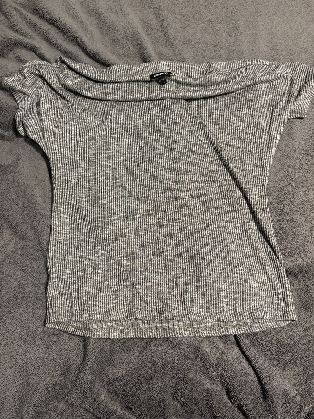 Express Women's Gray Ribbed Short Sleeve Top/smock neck